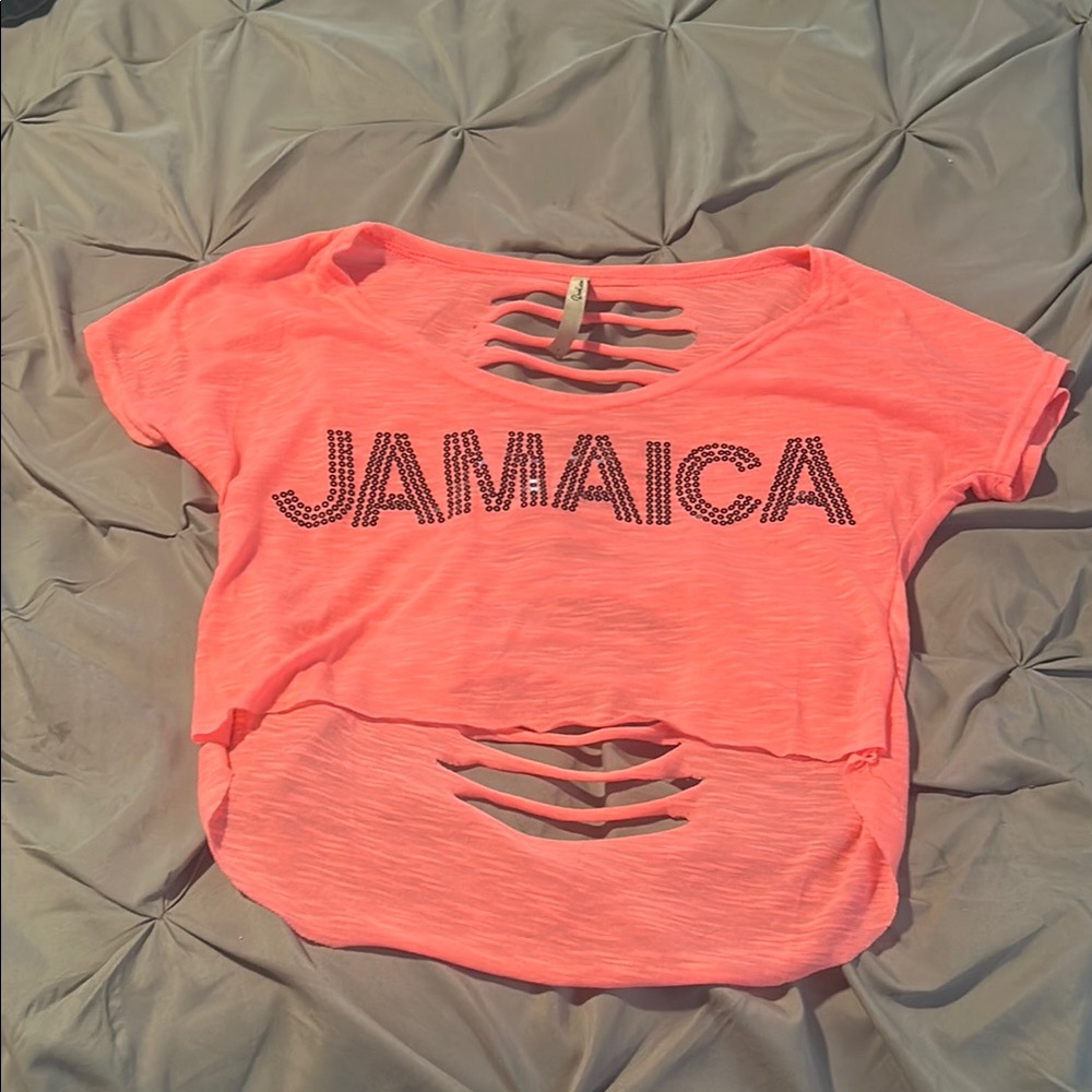 Forever 21 Pink Crop Top with Cut Out Short Sleeves
